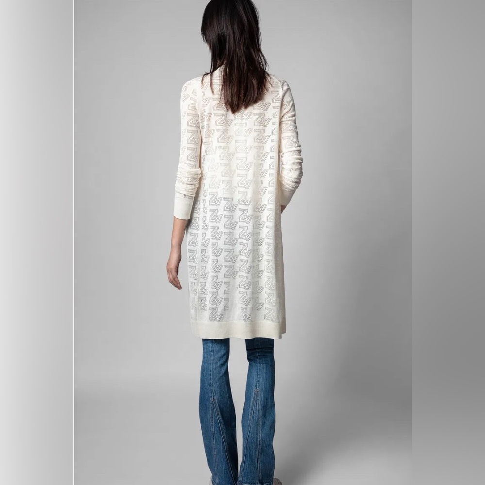 Zadig & Voltaire Monogram Knit Nila Open Front Long Sleeve Cardigan - Picture 4 of 15